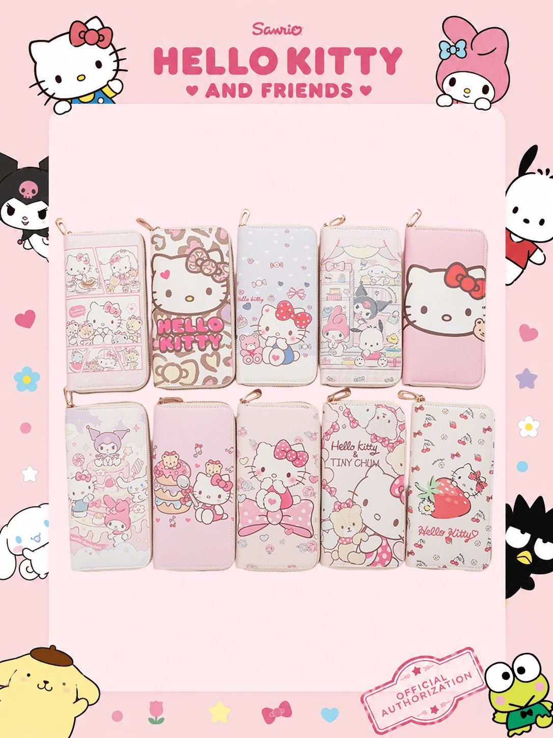 SANRIO محفظة طويلة للنساء بتصميم هالو كيتي، محفظة/حقيبة جلدية طويلة بتصميم شخصية كرتونية عصرية، هدية عيد ميلاد & عيد الميلاد - متعدد الألوان - مشاهدة 1