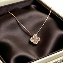 Elegant 14K Gold Plated Copper Pendant Necklace With Synthetic Cubic Zirconia Flower Design, Cute Fashion Jewelry For Women, Perfect For Gifting And Daily Wear - Box Chain Pink Box - View 5