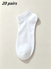 20 Pairs Unisex Korean Style Pure White Invisible Low-Cut Boat Socks, Thin Sweat-Absorbent, Suitable For Spring/Summer Sports, Can Be Paired With Skirts - Multicolor - View 7