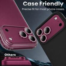 CASECOPS High Definition Camera Lens Tempered Glass Screen Protector, Compatible With IPhone 18 Pro Max/18 Pro, 9H Hardness, Matte Metal Texture, Ultra-Thin Glass, Rhinestone Decor, Scratch-Resistant Easy Installation, Anti-Glare, 3D Full Screen Coverage Camera Protection, Compatible With Phone Cases - Deep Cherry Red - View 6