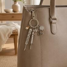 Silver Nurse Theme Keychain With Thermometer, Syringe, Stethoscope, Mask And Pearl Pendant - A - View 3