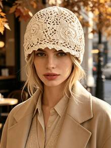 1pc Handmade Crochet Hollow Out Breathable Mesh Solid Color Women's Beanie, Fashionable Breathable Knitted Hat Suitable For Spring, Summer, Autumn, Outdoor, Commuting, Gift For Friends - Hollowing Out - View 1