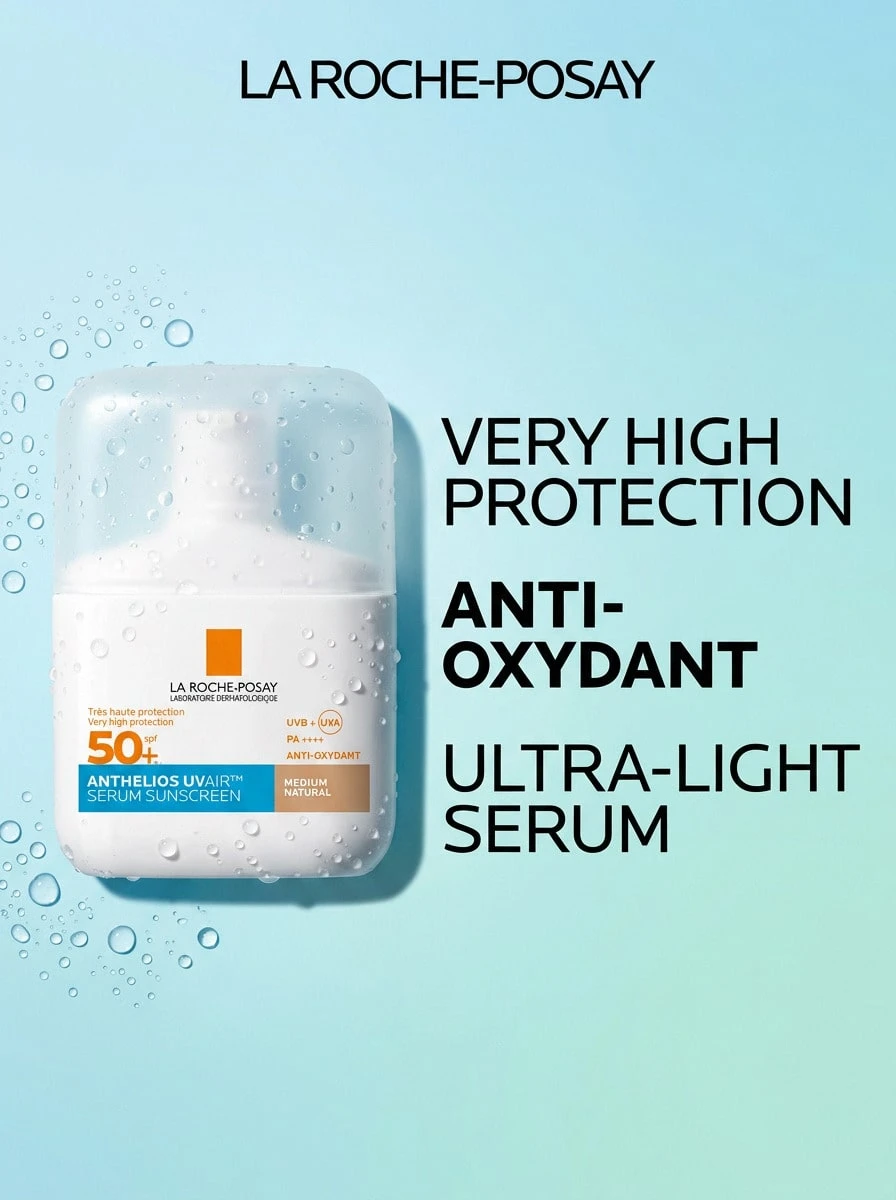 La Roche-Posay Anthelios UVAir Serum Sunscreen SPF50+ Medium Natural 50 Ml – Face Sunscreen, Broad Spectrum, For Sensitive Skin, Medium Tint, Antioxidants, Suitable For Morning Skincare Routine - Medium - View 1
