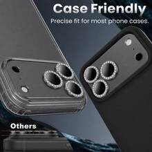 CASECOPS HD Camera Screen Tempered Glass Protector, Compatible With IPhone 18 Pro Max/18 Pro, 9H Hardness, Matte Metallic Texture, Ultra-Thin Glass, Diamond Decoration, Scratch-Resistant, Easy Installation, Anti-Glare, 3D Stereo, Full Screen Coverage Camera Protection, Compatible With Phone Cases - Graphite Gray - View 6