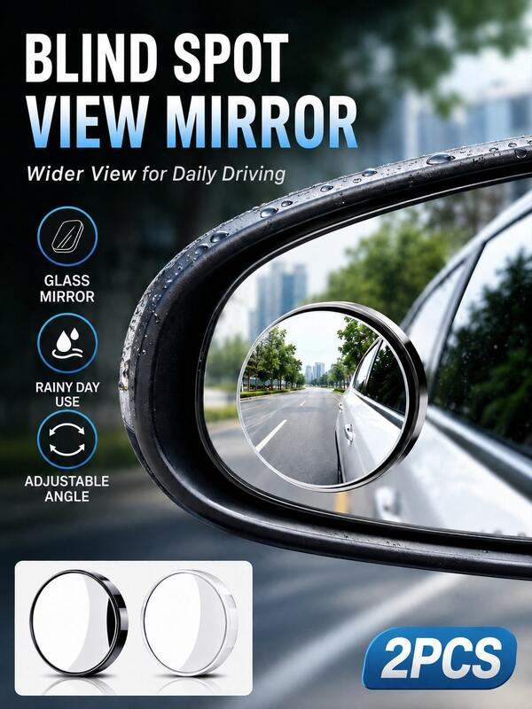 2pcs/4pcs Car Blind Spot Mirror, High-Definition Real Glass Rearview Mirror, Waterproof Wear-Resistant Adjustable Angle Mirror Sticker, Suitable For Most Car Side Mirrors, Reverse Observation, Lane Change Assistance And Daily Driving Field Of View Supplement