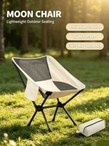 Lightweight Outdoor Folding Moon Chair, Portable Camping Chair With Breathable Mesh Seat And Storage Bag, Thickened Sturdy Frame For Stability, Ergonomic Backrest Design For Excellent Lumbar Support, Side Pocket For Phone, Water Bottle And Other Small Items, No Assembly Required, Open And Ready To Use, Compact Folded Size For Easy Carrying, Suitable For Camping, Picnic, Fishing - Multicolor - View 11