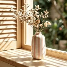 1pc Hand-Painted Striped Ceramic Vase With Hydroponic Flower Holder, Suitable For Bathroom, Living Room, Desk, Kitchen And Entryway Home Decor, Christmas Holiday Gift - Vase - View 4