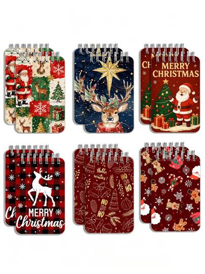 Christmas-Themed Red Spiral Notebook, Santa Claus, Reindeer, Snowflake Pattern Cover, Student Writing Office Record Diary, Mini Portable Spiral Notebook, Ideal Choice For Back To School Supplies, Learning Supplies - Perfect Gift For Students - Exquisite Storage And Planning Notebook, Decorated With Christmas-Themed Decorations - Perfect For Daily Use And Organization, Christmas Gift