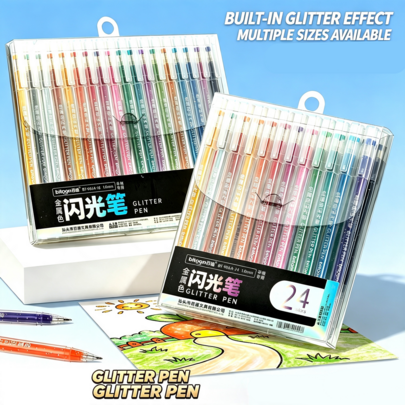 18/24pcs Glitter Gel Pens, Juice Pens, Sparkling Pearlescent Quicksand Fluorescent Pens For Planner