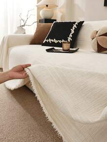 1pc Minimalist All-Season Washable Sofa Cover, Chenille Material, Dust-Proof & Cat-Scratch Resistant Sofa Slipcover, Perfect For Living Room, Bedroom Home Decor - Beige - View 8