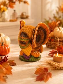 Thanksgiving Resin Turkey Tabletop Ornament With Pumpkin, Hand-Painted, Autumn Turkey Decoration, Suitable For Dining Tables, Home, Kitchen, And Office As A Harvest Decoration. - Multicolor - View 5