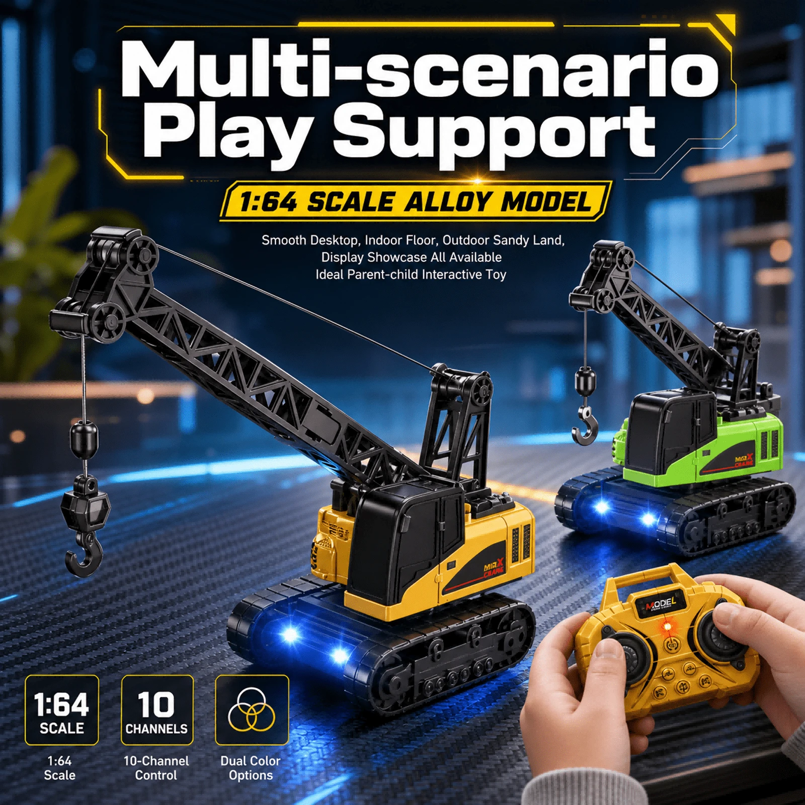 1:64 Mini Alloy Remote Control Crane, Small Simulation Remote Control Crane, 2.4Ghz Remote Control Toy Model Car, 2.4G APP Controllable Desktop Crane Engineering Toy Car With Lights, Portable, Suitable For Boys And Girls Remote Control Toy Car, Ideal Game Gift Toy For Children. Boys Toys Remote Control Car Toy Car - Multicolor - View 1