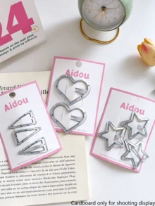 2/3 Pcs Silver Hollow Star Heart Triangle BB Clips, Color Enamel Dainty Hair Barrettes, Versatile Hair Accessories For Girls & Students - Multicolor - View 1