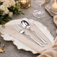 10/25/50pcs Silver High-Quality Tableware, Perfect For Dinner Parties And Events: Birthday, Carnival, Ramadan/Wedding, Holiday Tableware, Event Dining Utensils, Decorative Tableware Valentine's Day Decor, Easter Decor, Lightweight Tableware, Smooth Surface - Silver - View 5