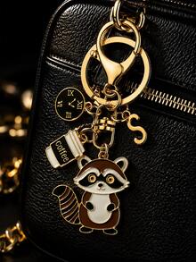 1pc Raccoon Coffee Theme Gold Keychain, Girls Bag Decoration Pendant, Niche Design Raccoon Coffee Cup Key Ring, Coffee Cup Clock Element Creative Car Key Pendant, Keychain, Key Ring, Car Keychain - Multicolor Raccoon Coffee Mug - View 8