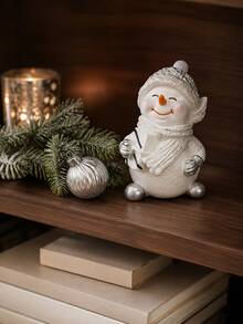 1pc Cute Christmas Snowman Figurine, Winter Holiday Desktop Statue With Hat And Scarf, Festive Home Decor, Suitable For Mantel, Fireplace, Bookshelf, Desktop - Multicolor - View 13