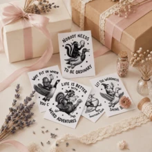 10 buah Stiker Perekat Diri Kutipan Hewan Lucu Hitam Putih, Desain Burung & Tupai Gambar Tangan Retro, Label Dekoratif untuk Jurnal, Buku Catatan, Hadiah & Scrapbooking - 10Pcs - View 8