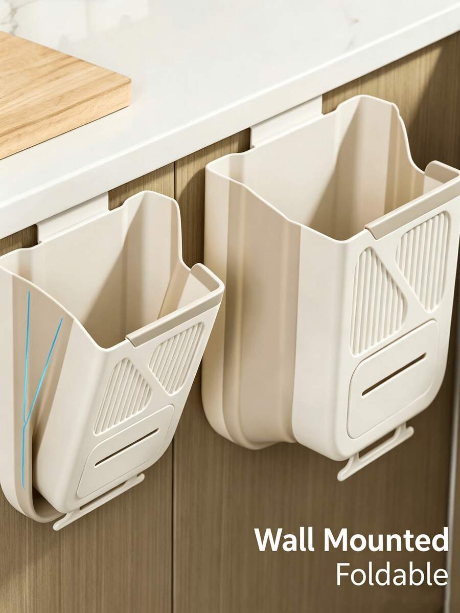 Folding Hanging Kitchen Waste Trash Can,Small Kitchen Compost Bin For Food Scraps, Wall-Mounted Trash Can For Cabinet Doors Toilets Bathrooms, Cars And Rvs