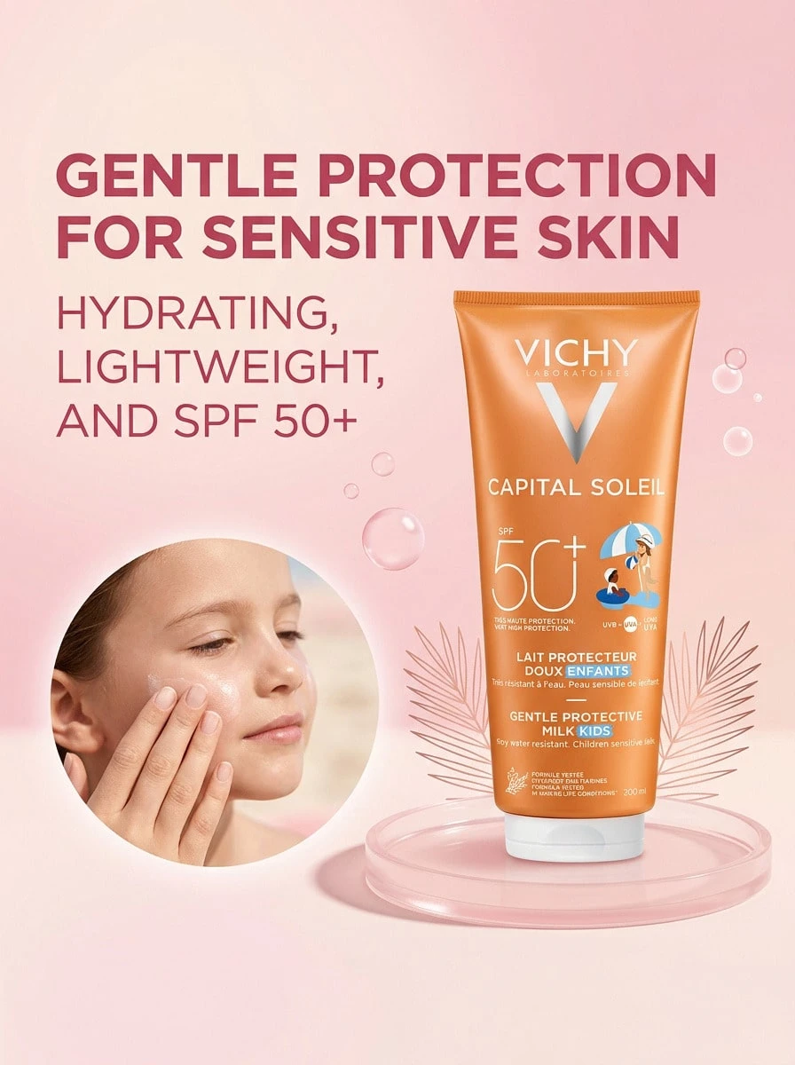 Capital Soleil Gentle Protective Kids Milk SPF50 300 Ml – Sunscreen, Broad Spectrum SPF 50+, For Kids, Vichy Volcanic Water, Suitable For Beach - Multicolor - View 1