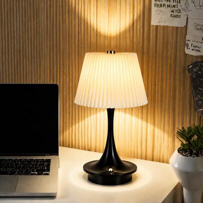 LED 3-Color Sensor Desk Lamp, USB Rechargeable, Touch Control Sensor, 3 Lighting Modes, Adjustable Soft Light, Pleated Lampshade, Portable Design, Suitable For Bedroom, Living Room, Reading, Office, Hotel, Restaurant Multi-Scene Decorative Lighting Space