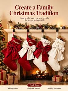 Personalized Christmas Stockings, Customizable Name, Luxury Soft Velvet Christmas Stockings With 3D Bow, Large Hanging Christmas Decoration, Suitable For Fireplace, Mantel And Christmas Tree, Perfect For Family, Couples And Pets Customized Holiday Gifts, Christmas Home Party Decoration, Letter Pattern - Multicolor - View 4