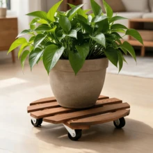 Solid Wood Mobile Flower Stand, Flower Pot Base Tray Rack, Outdoor Mobile Flower Rack, Rotating Casters, Suitable For Indoor, Patio Flower Pots, Potted Plants And Garden Decor - Multicolor - View 5