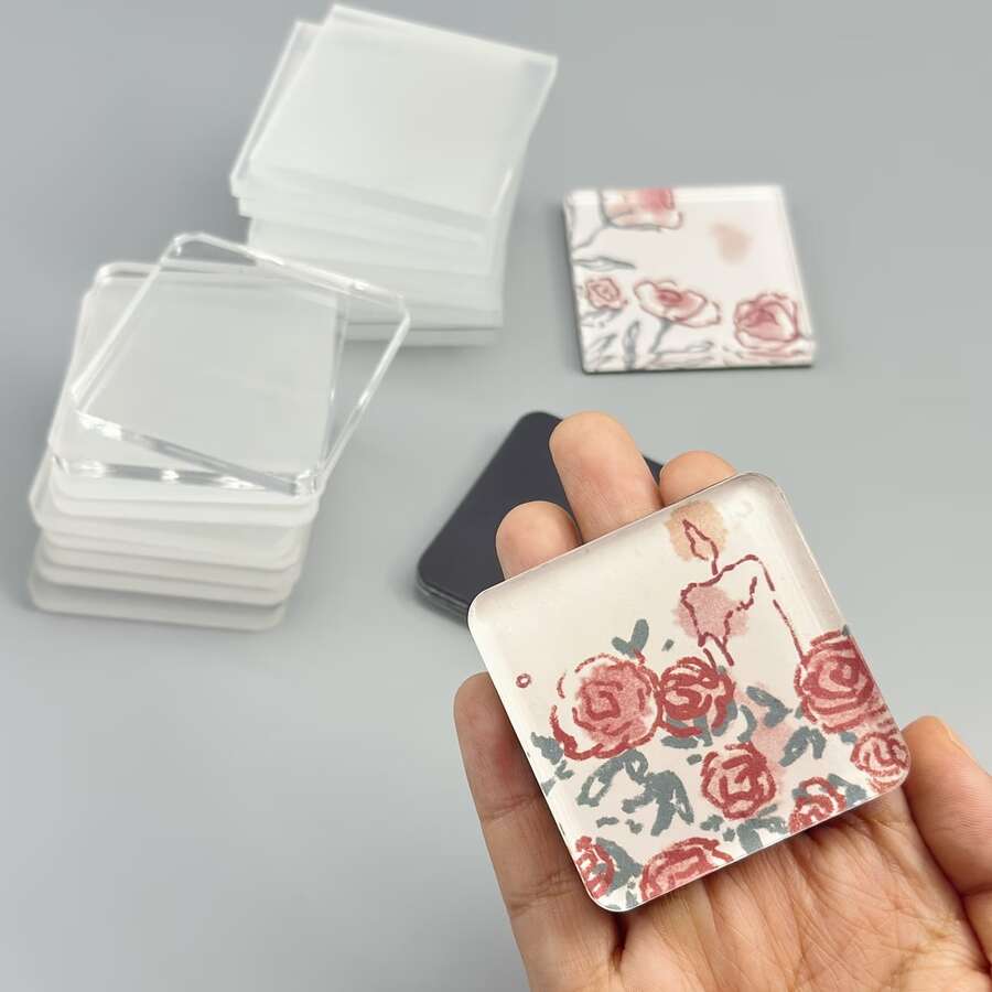 Kit Bahan DIY Magnet Kulkas Akrilik 10 Buah, Termasuk Pelat Akrilik 5x5cm, Pita Perekat Dua Sisi, dan Lembaran Magnet Lunak, Sempurna untuk Penggemar Magnet Kulkas Buatan Tangan, Cocok untuk Dekorasi Kulkas, Papan Tulis Kantor, dan Dapur - Kit Bahan Magnet Kulkas DIY - View 1