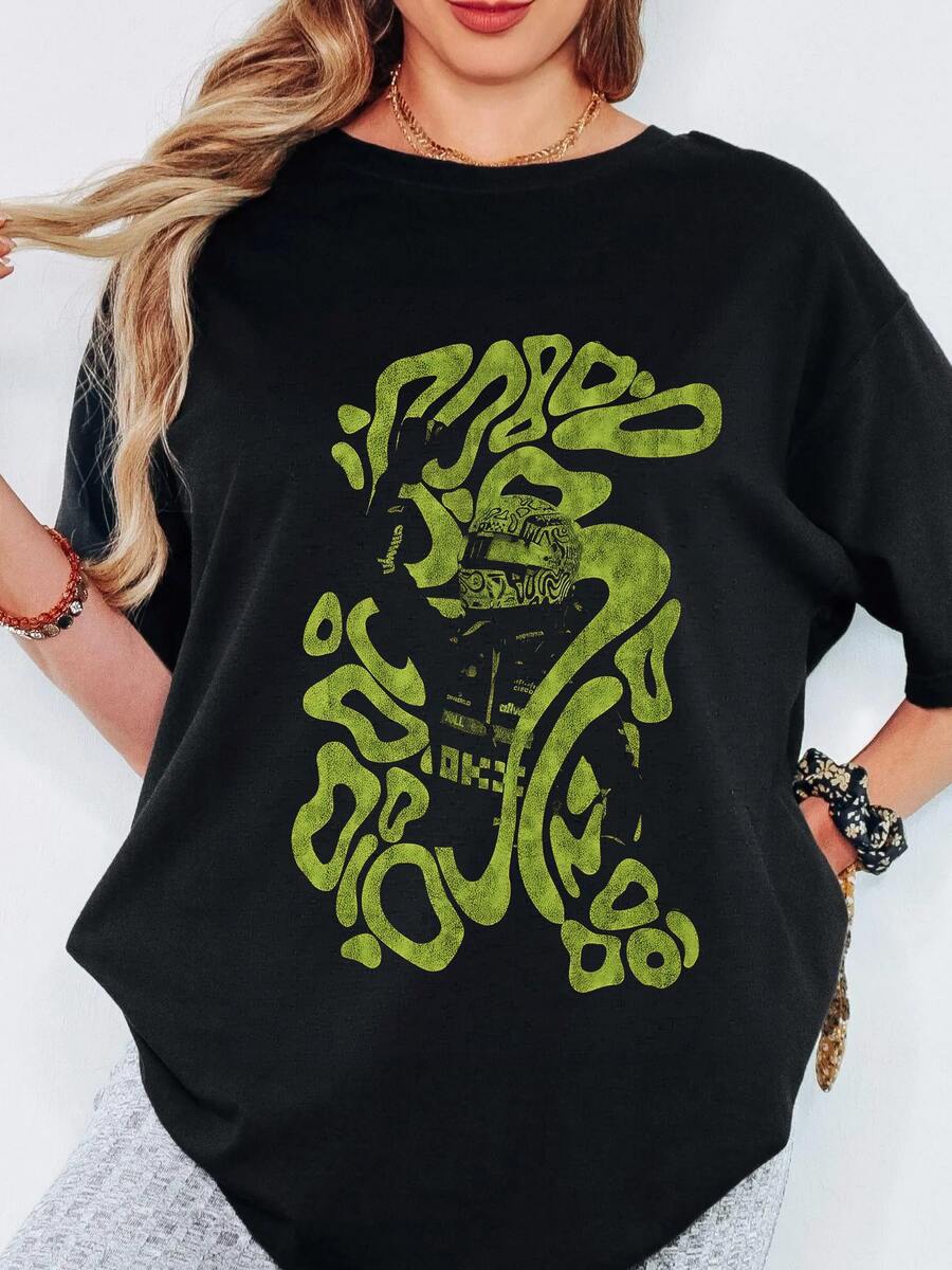 Landos Norriss F1 Helmet Graphic T Shirt,Abstract Racing Driver Print Tee,Motorsport Fan Casual Short Sleeve Tops. - Black - View 1