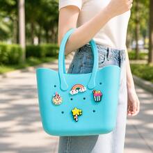 1pc Children's DIY Silicone Handbag, Cute Perforated Crossbody Bag For Girls Beach And Water Play - Baby Blue - View 3