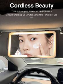 1PC Ultra-Thin LED Car Makeup Mirror, 3 Color Lighting Modes, Detachable Car Vanity Mirror With Light, Touch Control, USB Charging, Compatible With Various Vehicles, Car Mirror Hanging Accessory, Ideal Holiday Gift - Multicolor - View 5