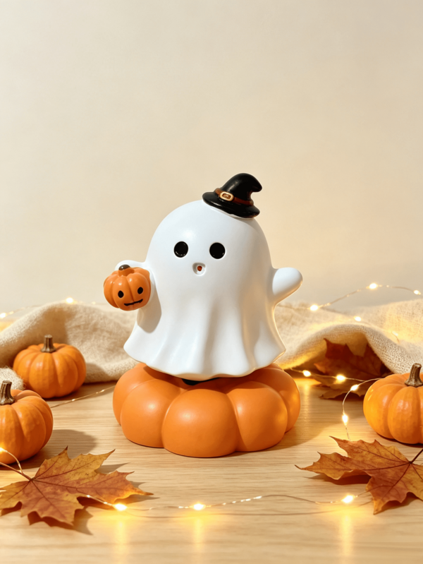 Halloween Ghost Pumpkin Decor Cute Spooky Witch Hat Ghost Holding Jack-O'-Lantern Figurine Autumn Desktop Ornament Home Shelf Fireplace Mantel Decoration Collectible Gift Boo Season Harvest Thanksgiving Aesthetic Decor