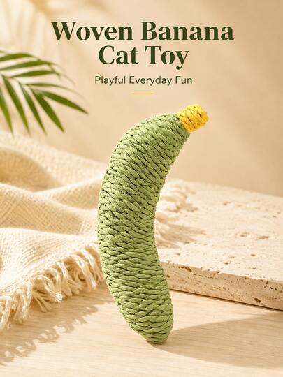 Cute Banana‑Shaped Pet Chew Toy, Hand‑Woven Paper Rope Cat Dog Teething Toy, Realistic Fruit Curved Design For Dental Cleaning, Relieve Anxiety Bite Resistant Play Toy For Indoor Daily Entertainment For Kitten Puppy Small Pets