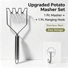 2Pcs 26cm/10.24in Heavy‑Duty Rust‑Resistant Stainless Steel Potato Masher Set, Minimalist Kitchen Gadget, Wave & Round Hole Shape Manual Food Crusher With Hanging Loop, For Baby Food Making Home Cooking Restaurant Prep Vegetable Fruit Mashing - Multicolor - View 15