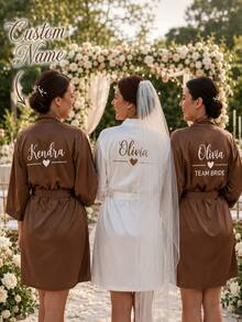 Customized Satin Bridal Robe, Half Sleeve Design, Customized Bridesmaid Bridal Robe,Customized Bridal Robe, Bridesmaid Prep Robe,Size-M/L/XL/XXL - Multicolor - View 3