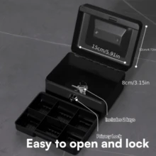 Small Metal Cash Box With Key Lock, Mini Money Box For Storing Coins And Bills, Suitable For Home Office Desk, Lockable Money Organizer Box, Halloween, Christmas, New Year, Birthday, Graduation Gift, Suitable For Teens And Adults 14 Years And Older (Black) - Black - View 2
