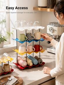 Multi-Tier, Stackable, Transparent Countertop Rack For Cups And Water Bottles; Suitable For Home Use As A Drying Rack For Mugs And Glassware; Ideal For Homes, Bars, Clubs, And Parties; A Space-Saving Countertop Display Stand. - Multicolor - View 5
