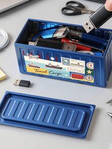 Mini Container-Shaped Storage Box, Industrial-Style Hard Desktop Organizer, Small Accessory Storage Box, Dormitory And Office Desk Decoration,Store Stationery, Hair Accessories, Jewelry, Perfume, Coins, Etc - Multicolor - View 6