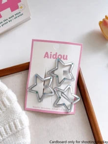 2/3 Pcs Silver Hollow Star Heart Triangle BB Clips, Color Enamel Dainty Hair Barrettes, Versatile Hair Accessories For Girls & Students - Multicolor - View 3
