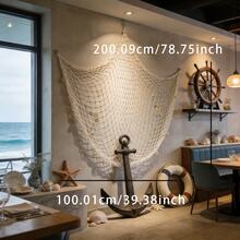 1pc Handmade Fishing Net Wall Decor, Suitable For Party, Hawaiian Party, Underwater Net, Pirate, Ocean, Beach, Halloween, Christmas, Thanksgiving Decoration, Beach Theme Decor, Holiday Decoration, Nautical Style Design - Beige - View 6