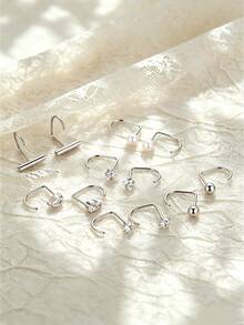 20 Pasang Anting-Anting Stainless Steel CZ Mutiara Bintang Bulan Kupu-kupu yang Dapat Ditumpuk, Terbuka, Model Huggie, Setengah Lingkaran untuk Wanita, Pemakaian Sehari-hari, Perhiasan Telinga untuk Beberapa Tindik - Perak - View 7
