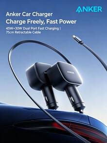 anker A2738 75W Retractable Car Charger For Apple IPhone USB Cigarette Lighter Socket With Built-In Cable - Type-c Retractable Cable + Type-c Port - View 1