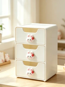 Mini Desktop Drawer Storage Box With Strawberry Rabbit Decoration, Multi-Layer Jewelry And Cosmetic Organizer, Desktop Storage, Suitable For Vanity, Bedroom, Office Supplies, Birthday Gift And Back To School Gift - Multicolor - View 6