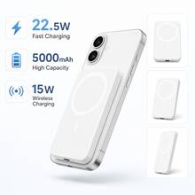 5000mAh Magnetic Portable Power Bank With 15W Wireless Charging And 22.5W Fast Charging, Compact Rounded Battery Pack For Compatible Smartphones, Smooth Solid Colour Design For University Days, Student Life, Project Meetings, Daily Commutes, Road Travel, Weekend Visits And Holiday Breaks, Wireless Charger, University Essentials And Travel Size Mini Products - 1PC - View 1