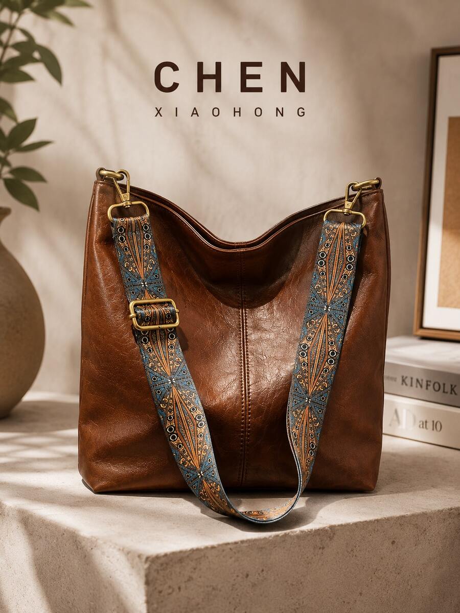 Bolsa hobo feminina transversal e de ombro em couro, alça larga com estampa étnica, de grande capacidade, estilo elegante e retrô para deslocamento diário e viagens