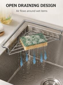 Modern Triangle Hollow Metal Wire Sink Storage Rack With Hook Edge, Space-Saving Kitchen Drainer Rack For Sponges, Brushes, Cloths, Bowls And Fruits, Ventilated Storage Organizer Rack For Home, Apartment, Dorm, Daily Dishwashing And All-Season Kitchen Use - Multicolor - View 2