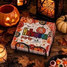 20pcs Halloween Printed Napkins, Pumpkin Skull Spider Web Candy Pattern Napkins, Suitable For Holiday Party Restaurant Table Decoration - - Compatible With Halloween Decorations - Horror Theme Tableware, Holiday Tableware, Trick Or Treat Party Napkins, Theme Event Decoration, Double Layer Paper - Multi-color - View 2