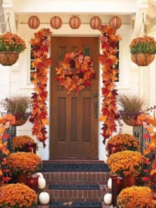 200cm/100cm Artificial Maple Leaf Garland, Autumn Maple Leaf Vine Garland, For Thanksgiving, Halloween, Home, Porch, Mantel, Farmhouse And Other Places Harvest Decoration (Autumn) Home Decor, Halloween Decor, Room Decor - Multicolor - View 5