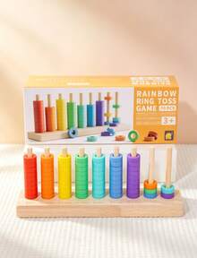 Wooden Rainbow Collar Stacking Toy, Colorful Circular Column Classification Stacking Toy, Children's Color Cognition Early Education Puzzle Teaching Tool - Multicolor - View 7