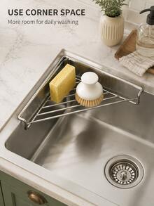 Modern Triangle Hollow Metal Wire Sink Storage Rack With Hook Edge, Space-Saving Kitchen Drainer Rack For Sponges, Brushes, Cloths, Bowls And Fruits, Ventilated Storage Organizer Rack For Home, Apartment, Dorm, Daily Dishwashing And All-Season Kitchen Use - Multicolor - View 3