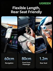 UGREEN L507 Retractable Spring Car Charging Cable PD100W Dual-Head Type-C Data Cable Compatible With CarPlay, Huawei, Honor, Xiaomi, Apple 17/16/15 Tablets - View 6
